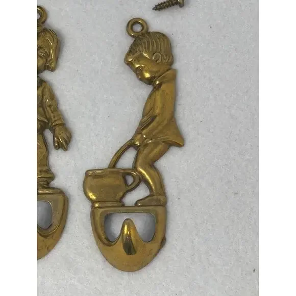 Vintage Brass Wall Hook Set of‎ 4 Kids by Artmark Italy Towel Robe Whimsical NEW